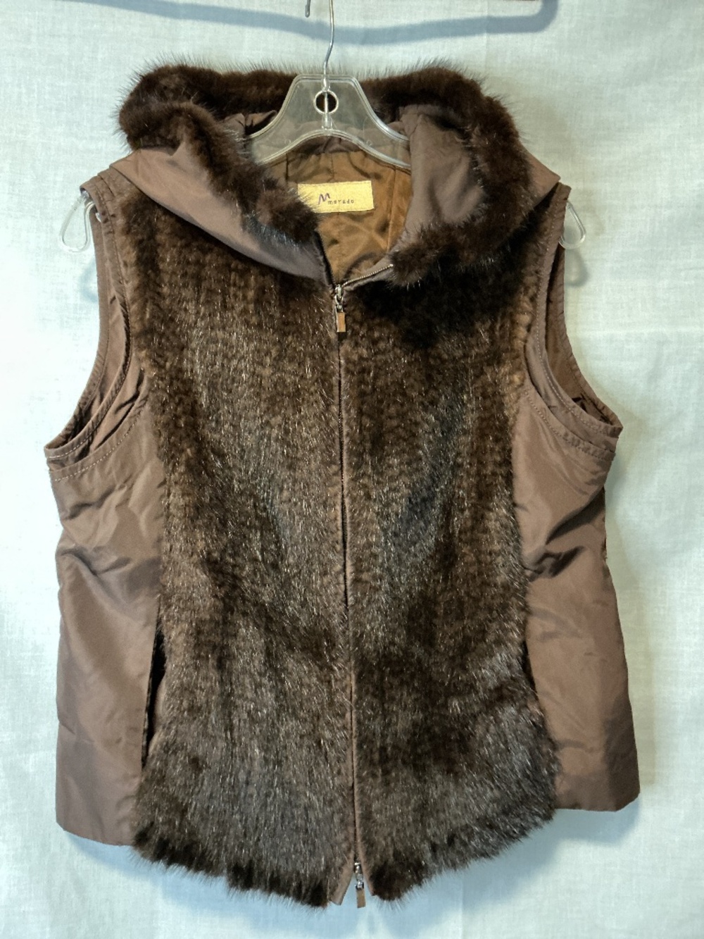 Morado Faux Mink Fur Hooded Vest Full Zip Nylon Sides Women’s Small